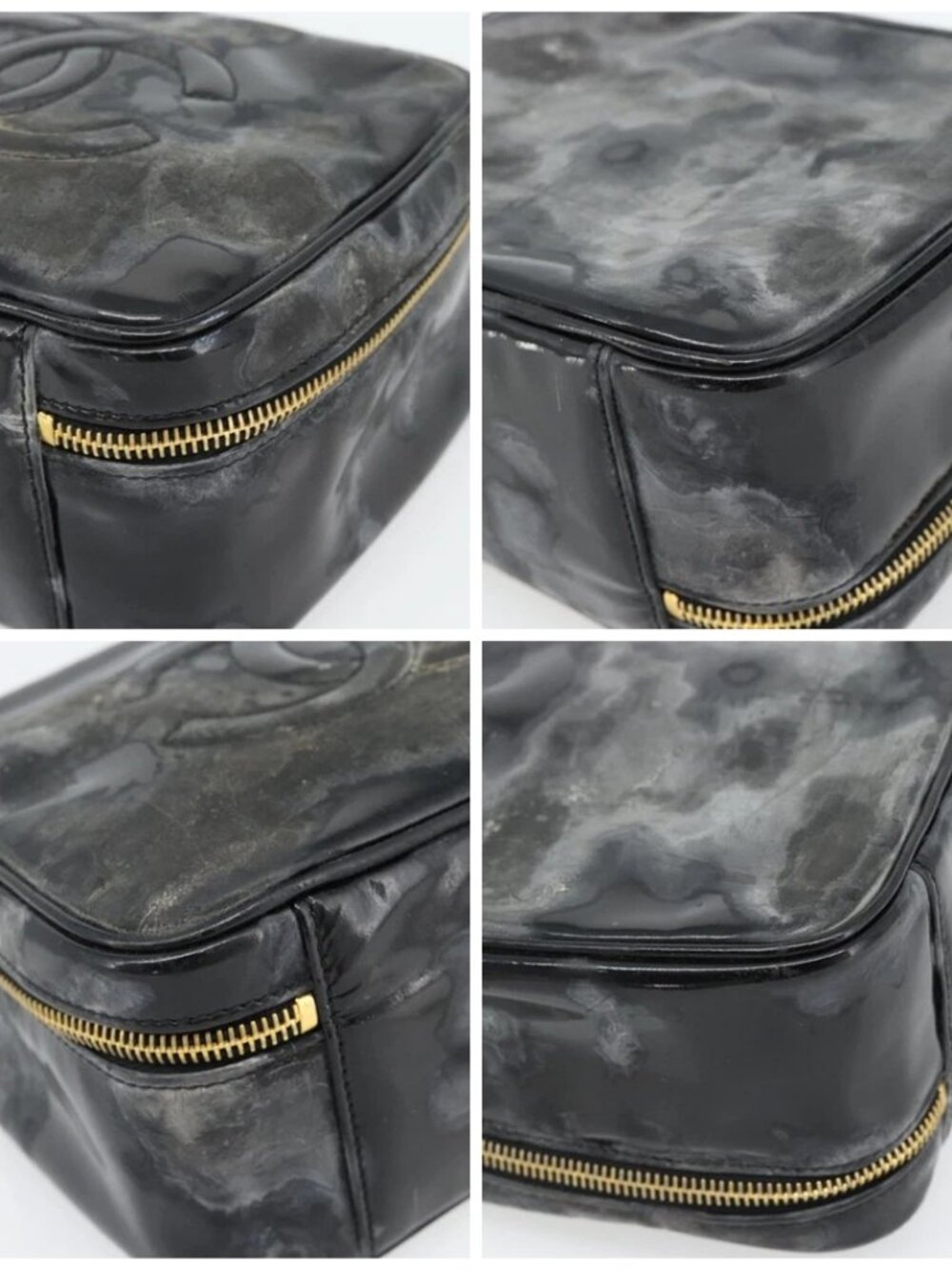 CHANEL COCO Mark Vanity Hand Bag Patent leather Black Gold CC Auth 181661 - Picture 16 of 16